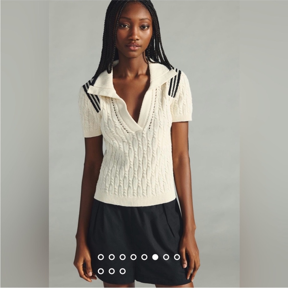 Maeve Cream and Black Cable Knit Blouse